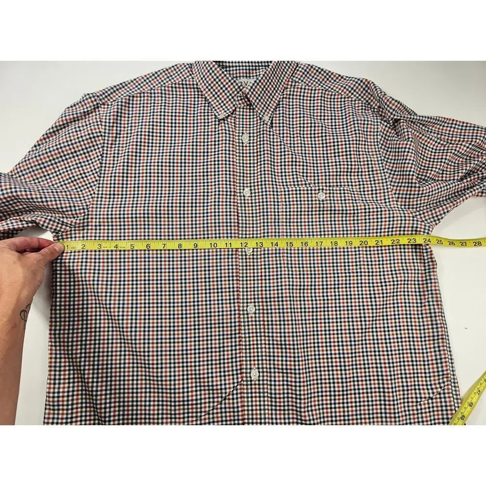 Orvis size large L men's long sleeve orange blue checked button up work casual ^